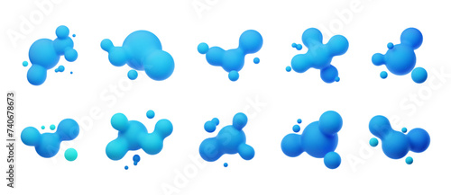 Blue 3D morphing balls. Liquid blobs like lava lamp. Fluid 3D metaballs. Colorful vector illustration for cards, posters, advertising, flyers. Isolated on white background