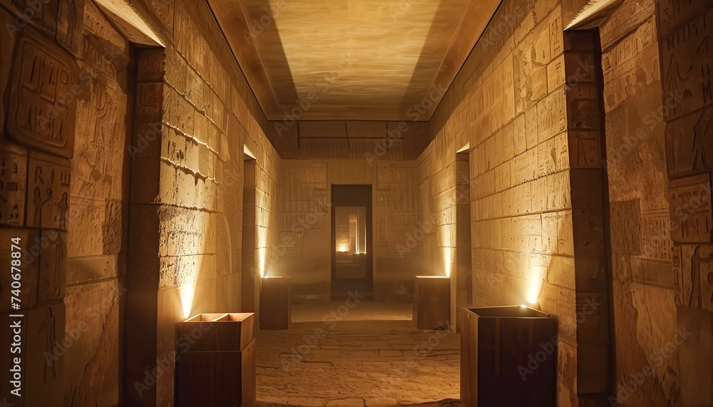 Corridor inside a pyramid of an Egyptian Pharaoh Generative AI Illustration Corridor inside a pyramid of an Egyptian Pharaoh Generative AI Illustration