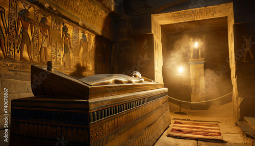Tomb of a Pharaoh inside a pyramid in Egypt Generative AI Illustration