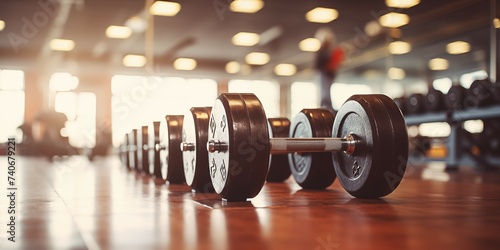 Dumbbells in a fitness gym. Healthy lifestyle concept.