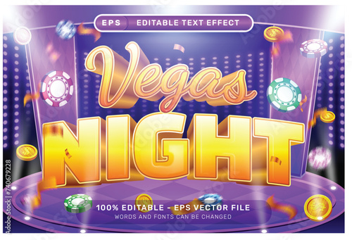 vegas night 3d text effect and editable text effect with light background