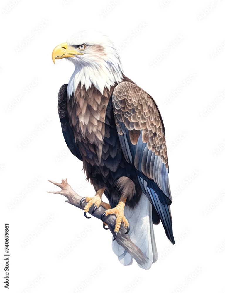 Obraz premium Watercolor illustration of a bald eagle bird isolated on white background.