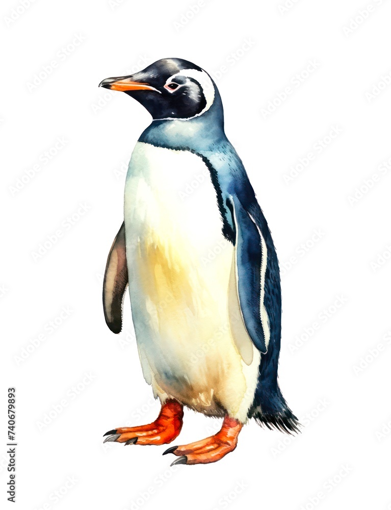 Fototapeta premium Watercolor illustration of a penguin isolated on white background.