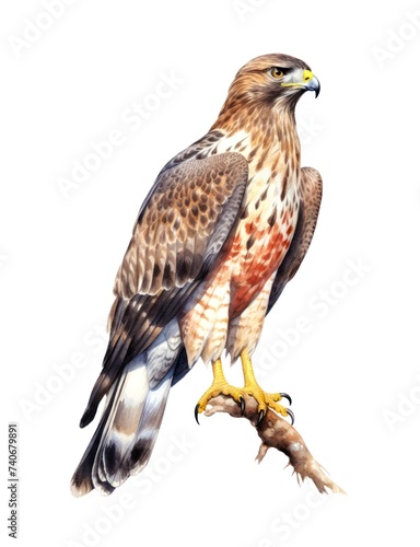 Watercolor illustration of a hawk bird isolated on white background.