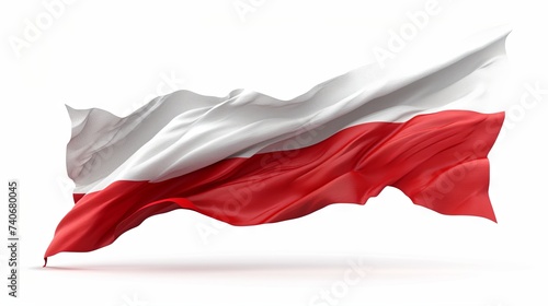 Poland flag waving in the wind isolated on white background. 3d photo