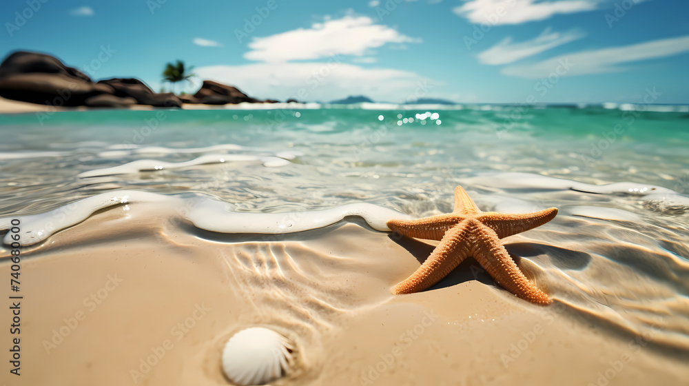 Starfish background, peaceful coast scene with gentle waves Starfish background, peaceful coast scene with gentle waves