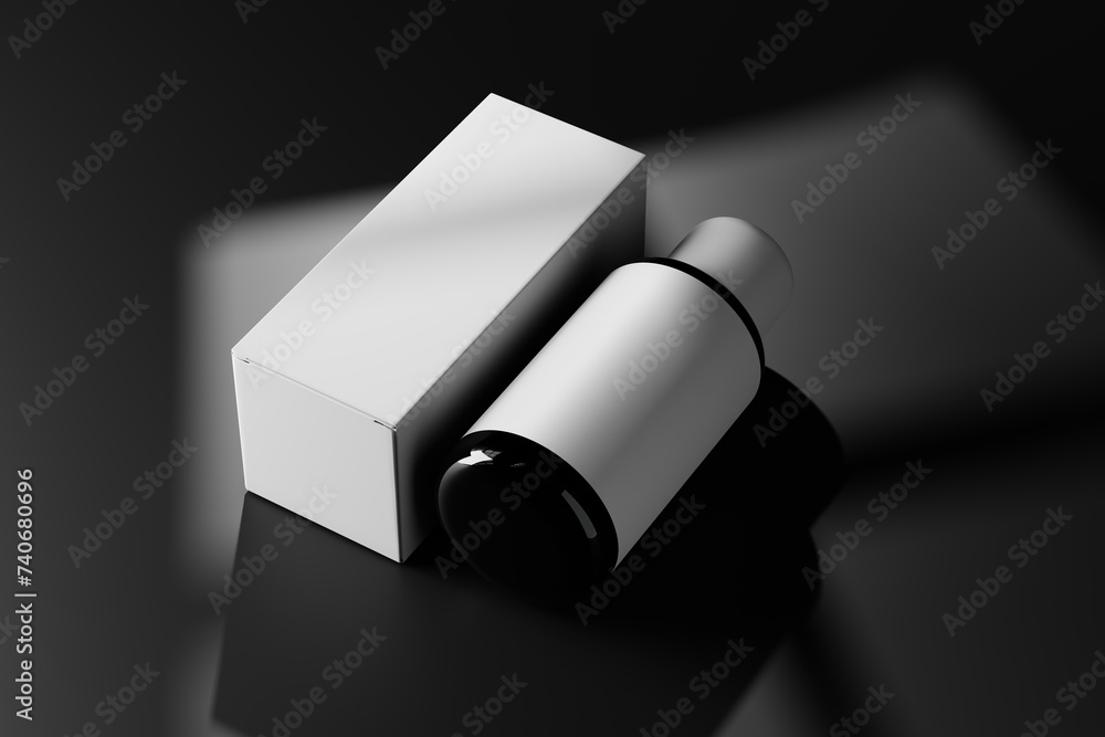 cosmetic or medicine bottle with outer packaging box mockup cosmetic or medicine bottle with outer packaging box mockup
