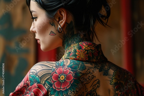 Japanese-Inspired Tattooed Female Torso photo