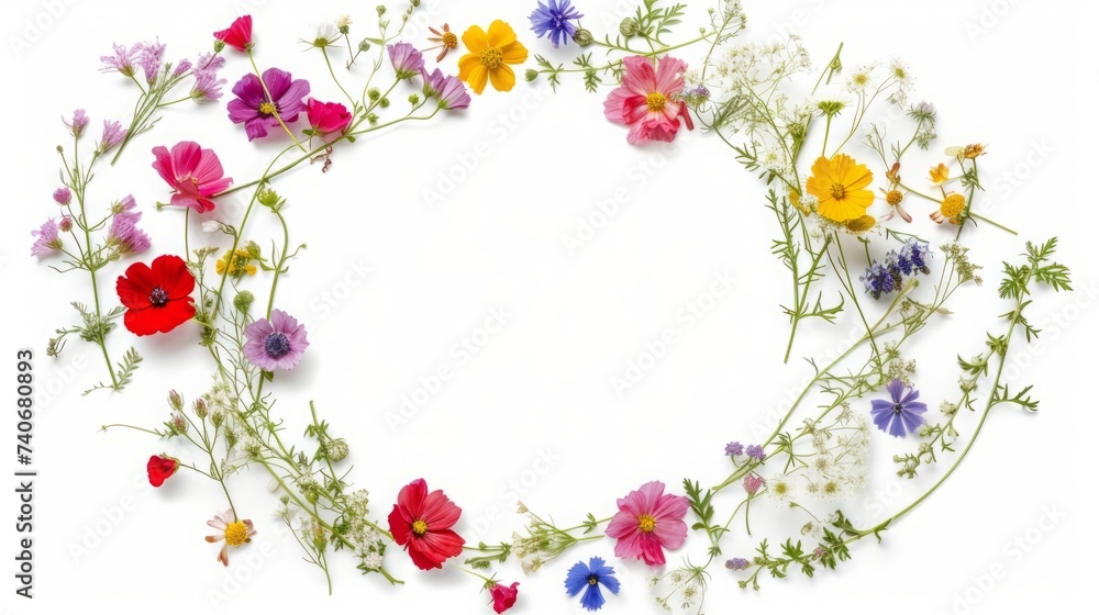 wreath of flowers on a white background.