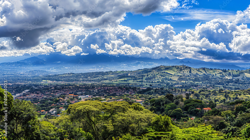 Beautiful mountain landscape and city panorama.