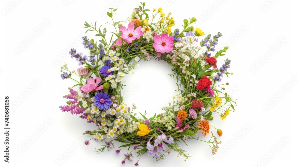 wreath of flowers on a white background. wreath of flowers on a white background.