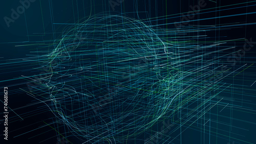 Abstract sci-fi sphere with global network connections. Futuristic illustration. Technology network connection on world. Global digital connections ai. Technology virtual cyber dynamic. 3D rendering.