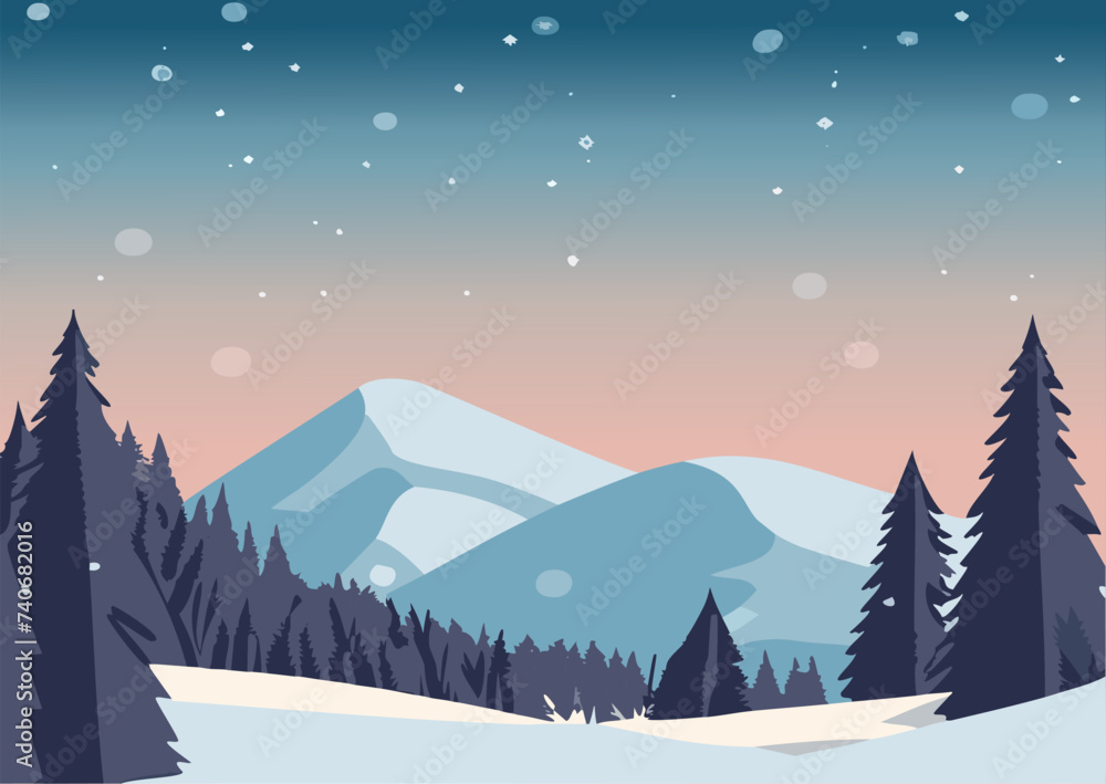 Obraz premium winter landscape with trees and mountains