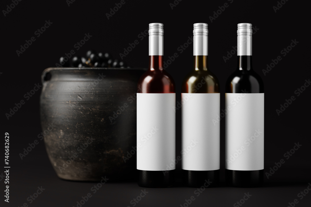 Red Glass Wine Bottle Mockups with Dark Color Theme Red Glass Wine Bottle Mockups with Dark Color Theme