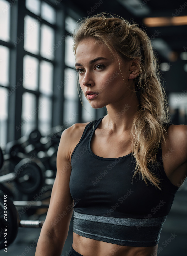 Blonde Girl at the Gym Work Out Athlete Sport Energy Power