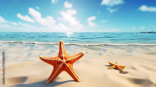 Vacation in tropical resort  sea shells and starfish background