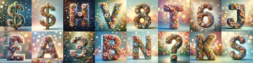 Spring flowers 3D Lettering Typeface. AI generated illustration
