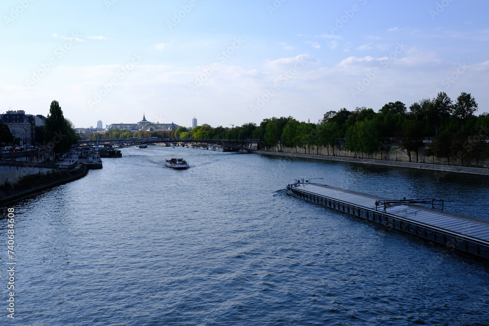 Scenery of Boats in The Seine River in Paris.