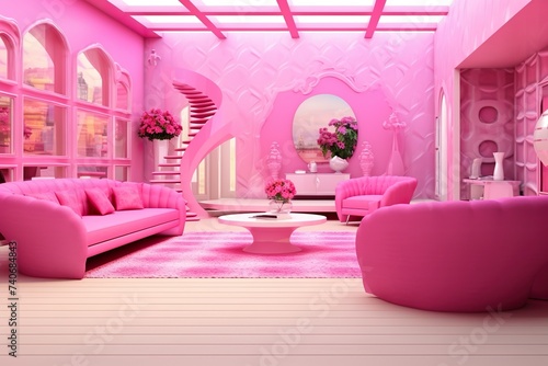 Living room Pink Interior With Pink Background Pink color   