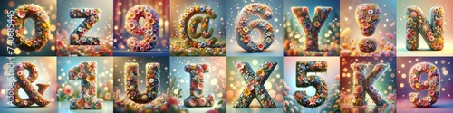 Spring flowers 3D Lettering Typeface. AI generated illustration