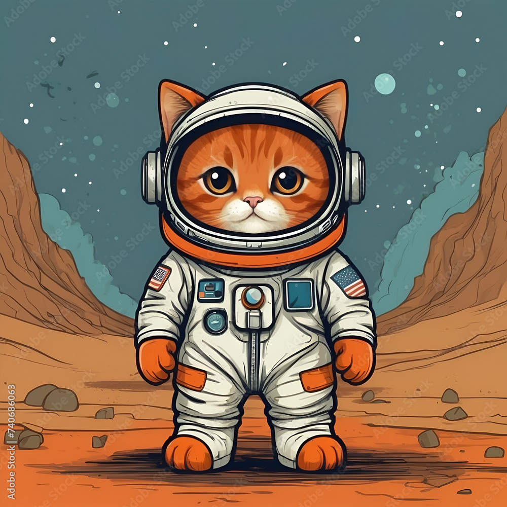 Cute Astronaut orange baby cat design cartoon