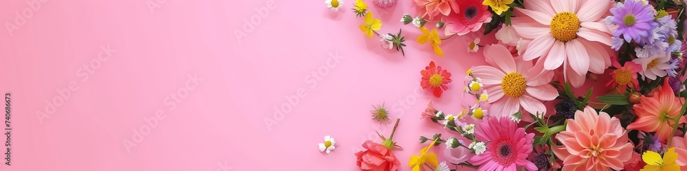 wreath of flowers on a pink background. wreath of flowers on a pink background.