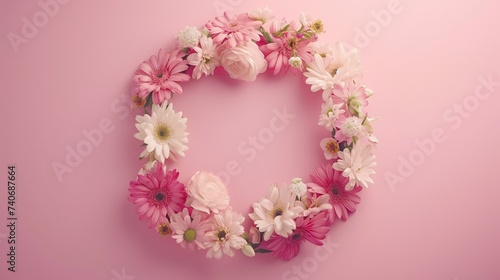 wreath of flowers on a pink background. © Yahor Shylau 