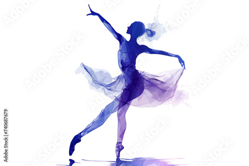 Purple silhouette of a female ballerina dancer who is dancing to show of her ballet technique skill at  dance performance, stock illustration image photo