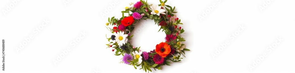 Fototapeta premium wreath of flowers on a white background.