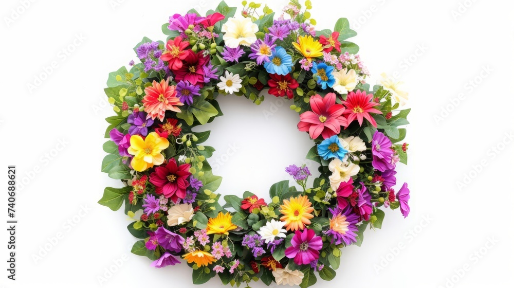 wreath of flowers on a white background.