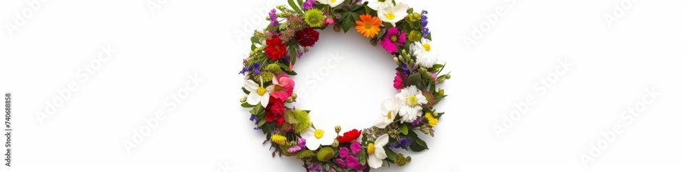 wreath of flowers on a white background.