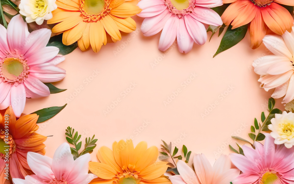 background, gerbera flowers top view, flat lay, copy space background, gerbera flowers top view, flat lay, copy space