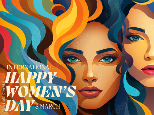 International Happy Women's Day. 8 March. Women's day banner design with copy space. Vector illustration