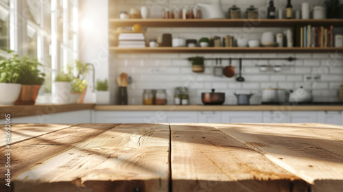 a rustic kitchen interior with a focus on natural wood textures and ambient sunlight, creating a cozy and welcoming atmosphere in a modern home setting.