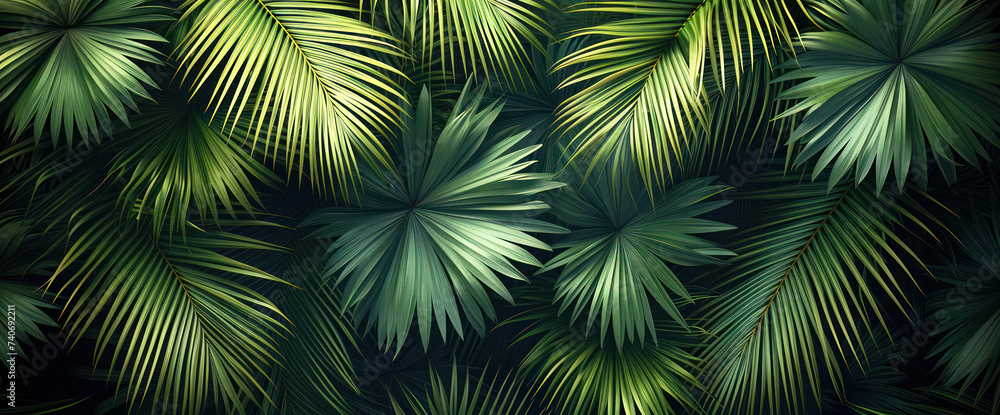 Green Leaves: Vibrant Foliage Texture with Refreshing Tropical Patterns, Bringing Freshness to Nature's Palette.