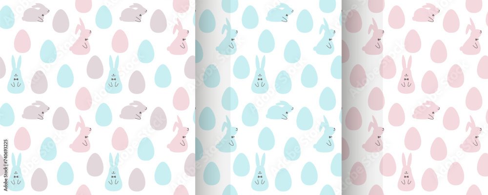 Easter seamless pattern set in simple flat design.Easter eggs and bunny cute illustration. Easter seamless pattern set in simple flat design.Easter eggs and bunny cute illustration.