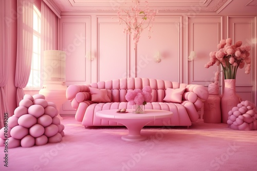 Beautiful Pink wall With pink sofa interior Design AI Generated Pink Setup Pink world AI Genertaed 