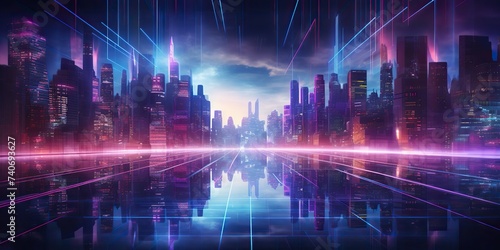 Wallpaper Mural Synthwave retrowave cyberpunk city town cityscape landscape background decoration. Future towb high buildings scene view Torontodigital.ca