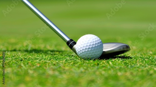 Golfer s club striking ball with precision and skill in close up, emphasizing the art of swing.