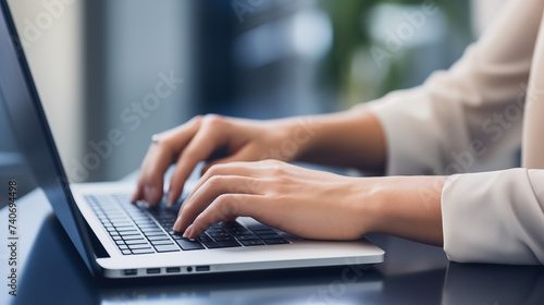 close-up of hands of businessman pressing on laptop keyboard freelancer technology finance and business