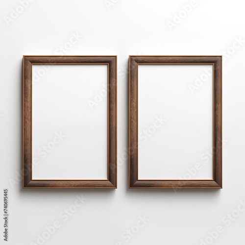 Vertical Brown Wooden Frame Picture Mockup Isolated Hanging on White Wall HD