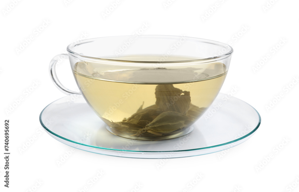Refreshing green tea in cup isolated on white Refreshing green tea in cup isolated on white