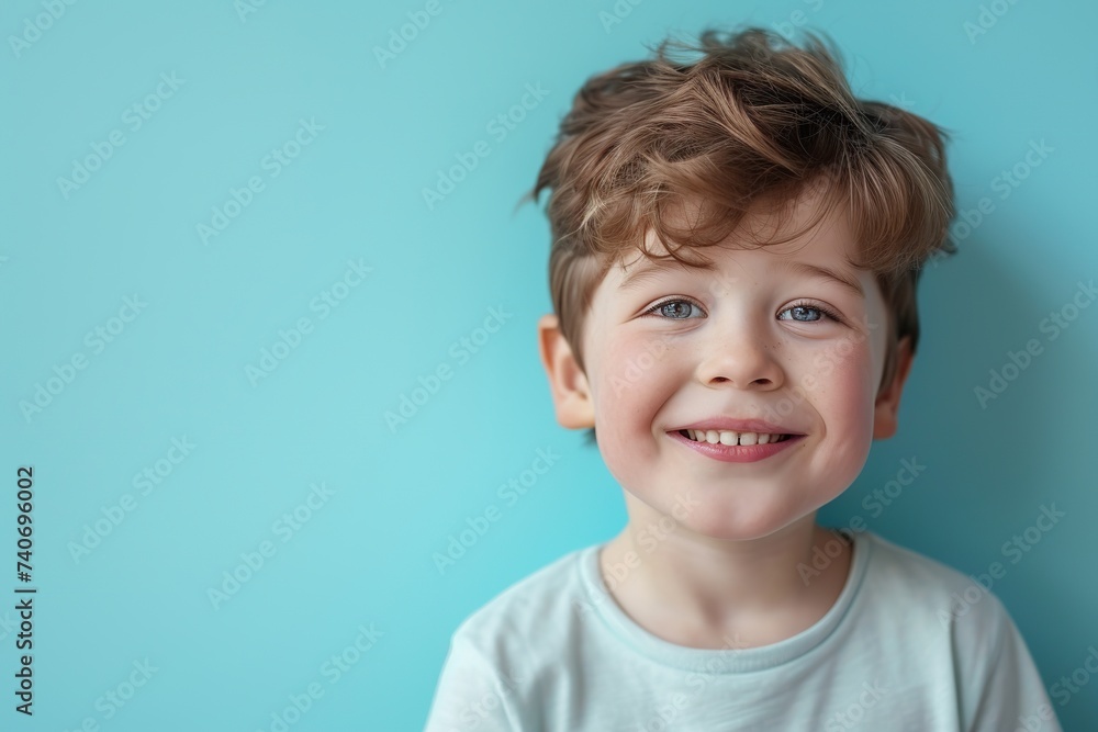 Portrait of 10 years old boy with beautiful face on blue background Portrait of 10 years old boy with beautiful face on blue background