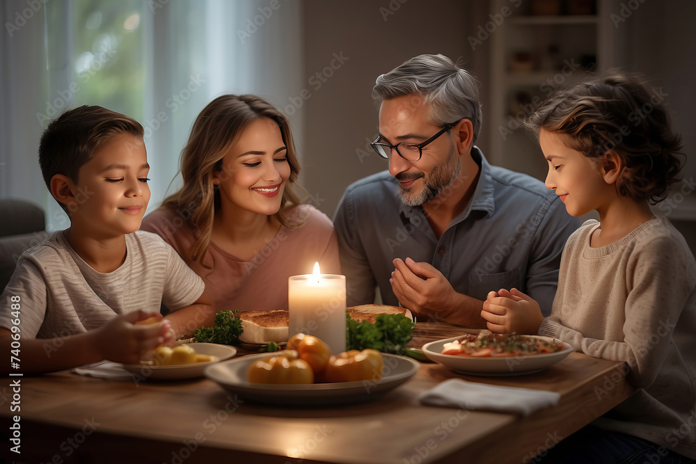 Family Table Prayer Thanksgiving for Food, created with Generative AI technology