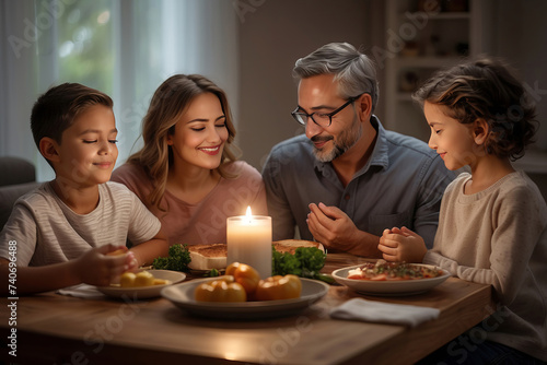 Family Table Prayer Thanksgiving for Food, created with Generative AI technology