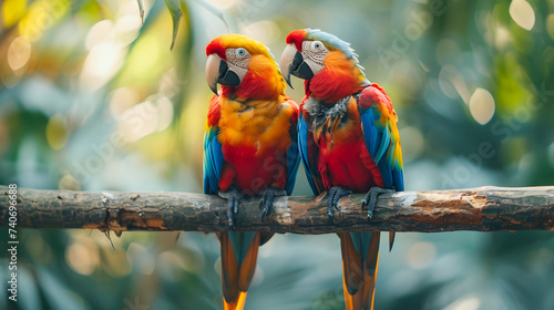 Two Parrots on a Branch Together © Akash Tholiya