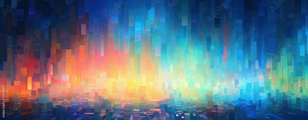 abstract pixel tiled background, in the style of vibrant skylines