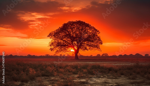 Silhouette of acacia tree in golden sunset generated by AI © Aiza
