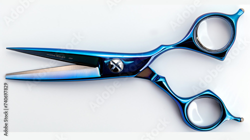 Blue scissors isolated on white background.