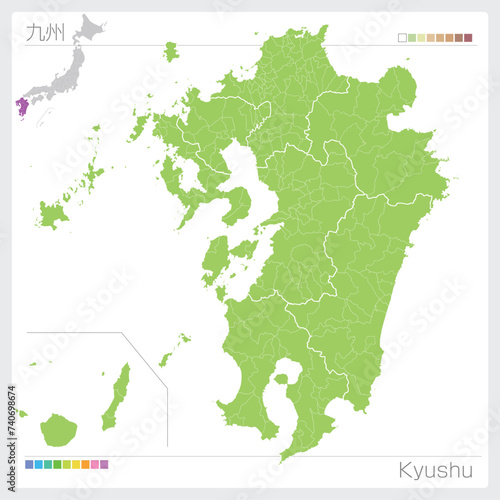 九州地方の地図・Kyushu（グリーン）